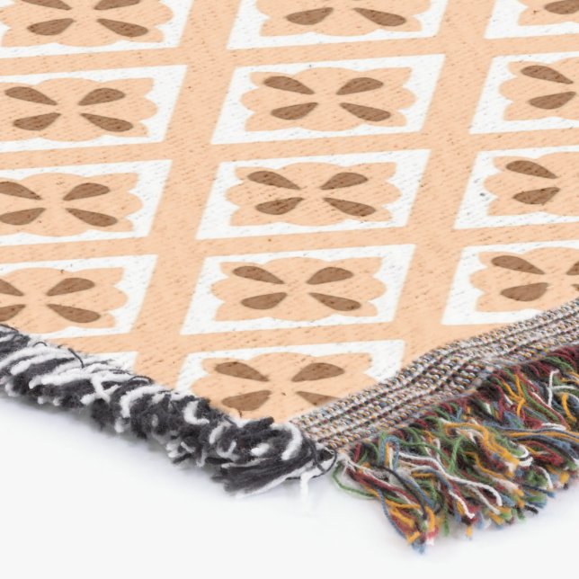 Mediaeval diamonds - peach pink and white throw blanket (Corner)