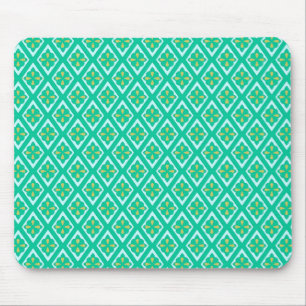 Mediaeval diamonds - teal green and aqua mouse pad