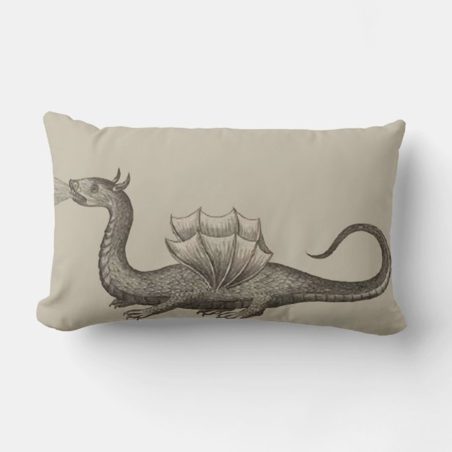 Mediaeval Dragon Breathing Fire Lumbar Pillow Blac (Front)