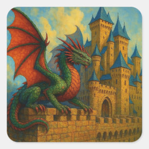 Mediaeval Dragon Castle Protector Square Sticker
