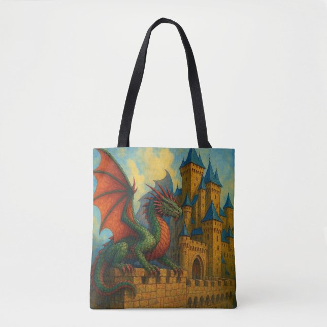 Mediaeval Dragon Castle Protector Tote Bag (Front)