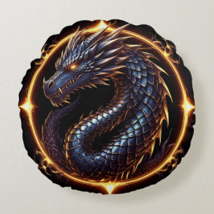 Mediaeval Dragon Emblem Badge For Gamers Gift Round Cushion