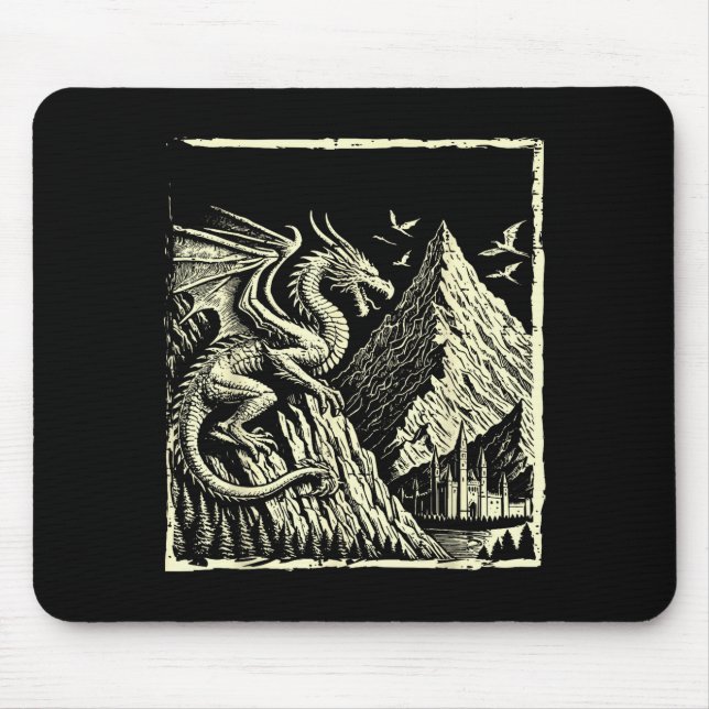 Mediaeval Dragon Mountain Castle Mythical Men Wome Mouse Pad (Front)