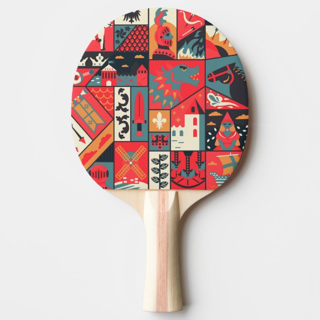 Mediaeval Elegance: Seamless Pattern Design Ping Pong Paddle (Front)