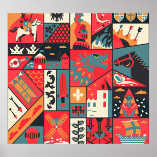 Mediaeval Elegance: Seamless Pattern Design Poster