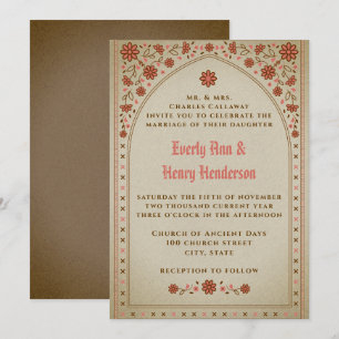 Mediaeval Elegant Terracotta Floral Wedding  Invitation