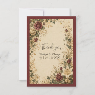 Mediaeval Fairytale Botanical Rose Lily Wedding Thank You Card