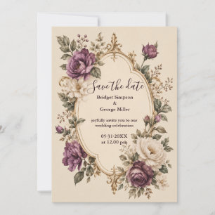 Mediaeval Fairytale Purple Botanical Floral Weddin Invitation