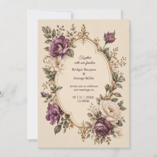 Mediaeval Fairytale Purple Botanical Floral Weddin Invitation
