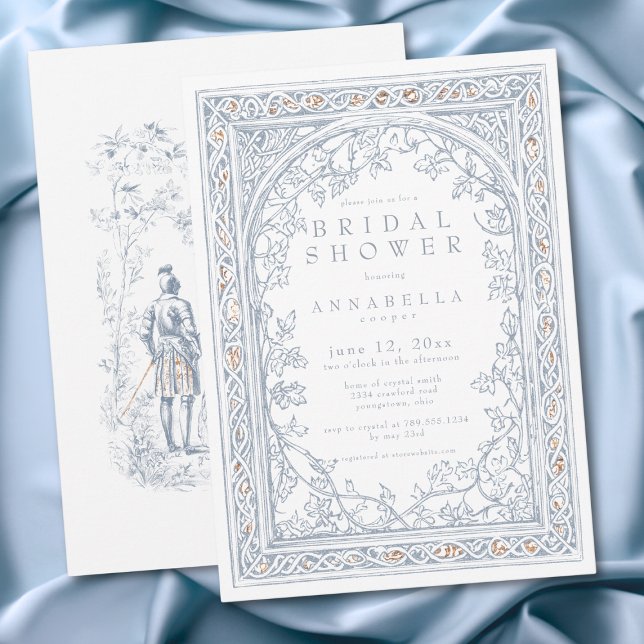 Mediaeval Fantasy Arch Blue Gold Bridal Shower Invitation (Medieval Fantasy Arch Blue Gold Bridal Shower Invitation)