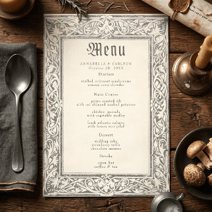 Mediaeval Fantasy Black Vintage Etching Wedding Menu