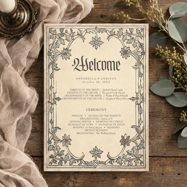 Mediaeval Fantasy Black Vintage Etching Wedding Programme (Creator Uploaded)