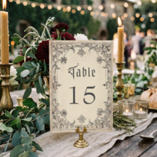 Mediaeval Fantasy Black Vintage Etching Wedding Table Number