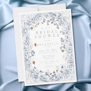Mediaeval Fantasy Blue Gold Etching Bridal Shower Invitation