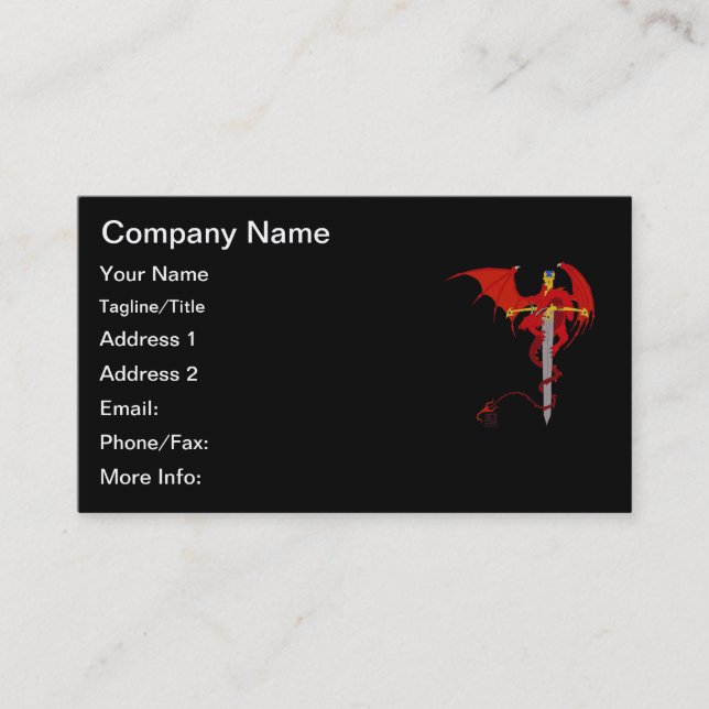 Mediaeval Fantasy Flying Red Dragon and Sword Business Card (Front)