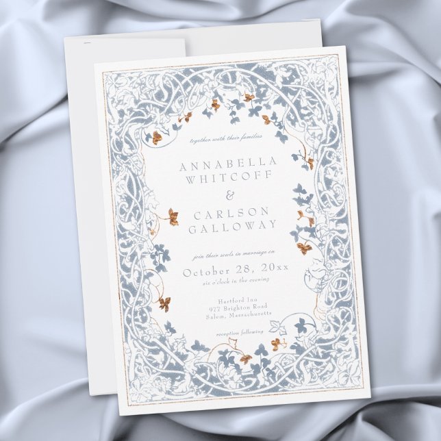 Mediaeval Fantasy Frame Blue & Gold Etching Weddin Invitation (Medieval Fantasy Frame Blue & Gold Etching Wedding Invitation)