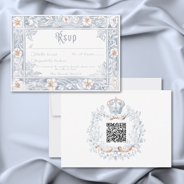 Mediaeval Fantasy Frame Blue Gold Etching Wedding RSVP Card (Medieval Fantasy Frame Blue Gold Etching Wedding RSVP Card)