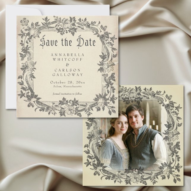 Mediaeval Fantasy Vintage Black Etching Photo Save The Date (Medieval Fantasy Vintage Black Etching Photo Save The Date)