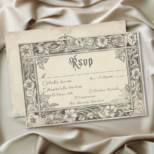 Mediaeval Fantasy Vintage Black Etching Wedding RSVP Card