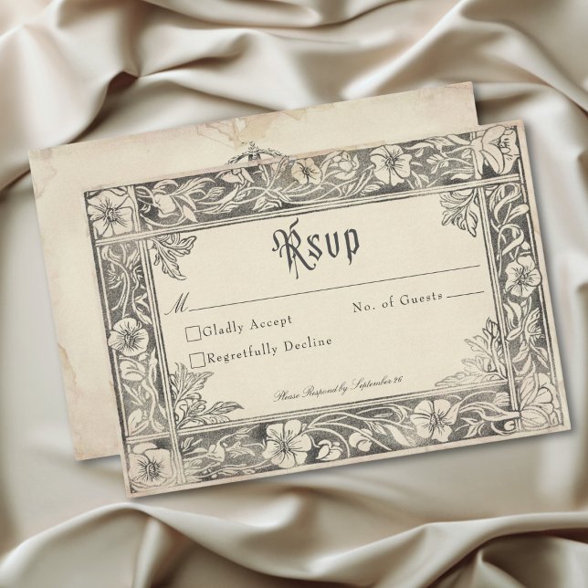 Mediaeval Fantasy Vintage Black Etching Wedding RSVP Card (Medieval Fantasy Vintage Black Etching Wedding RSVP Card)