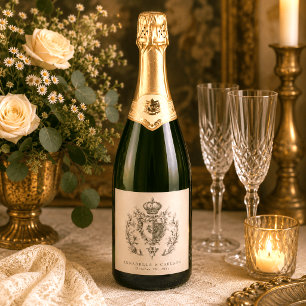 Mediaeval Fantasy Vintage Black Etching Wedding Sparkling Wine Label