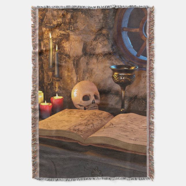 Mediaeval Fantasy Wizard's Study Throw Blanket (Front Vertical)