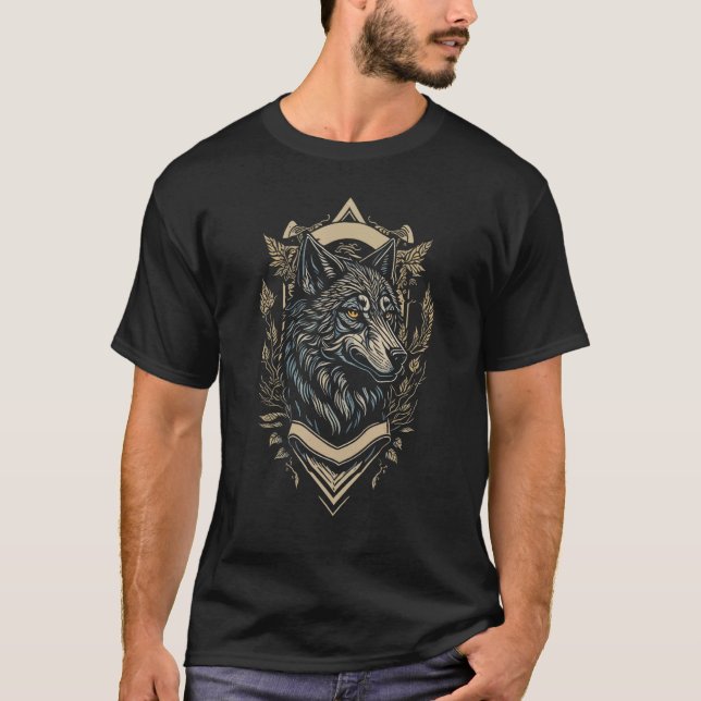 Mediaeval Flag Wolf   Mediaeval Knight Emblem T-Shirt (Front)