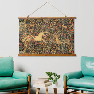 Mediaeval Flemish Unicorn & Stag Print Hanging Tapestry