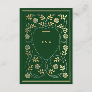 Mediaeval Floral Hearts and Sword Gold Detail RSVP Enclosure Card
