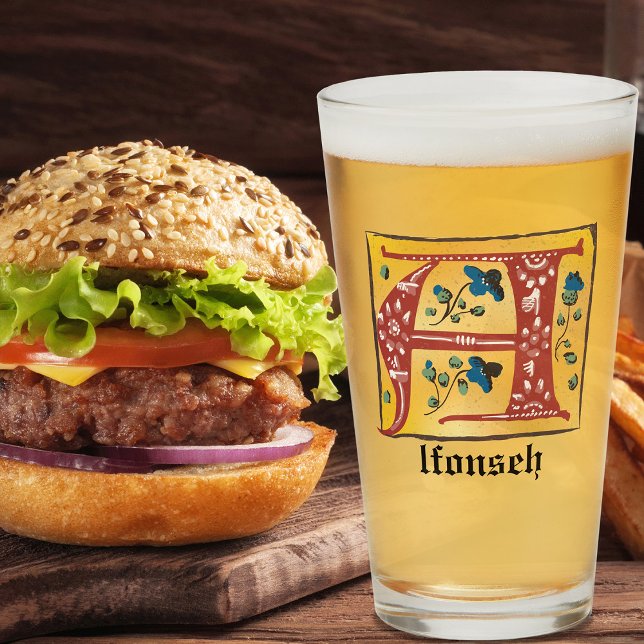 Mediaeval Floral Illuminated Letter A Monogram Glass (Creator Uploaded)