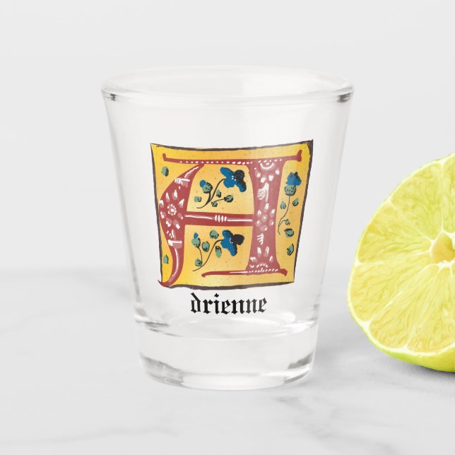 Mediaeval Floral Illuminated Letter A Monogram  Shot Glass (Front)
