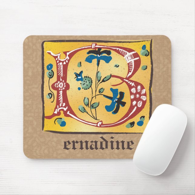 Mediaeval Floral Illuminated Letter B Monogram Mouse Pad (With Mouse)