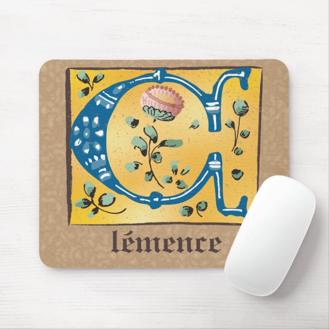 Mediaeval Floral Illuminated Letter C Monogram Mouse Pad (With Mouse)