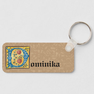 Mediaeval Floral Illuminated Letter D Monogram Key Ring