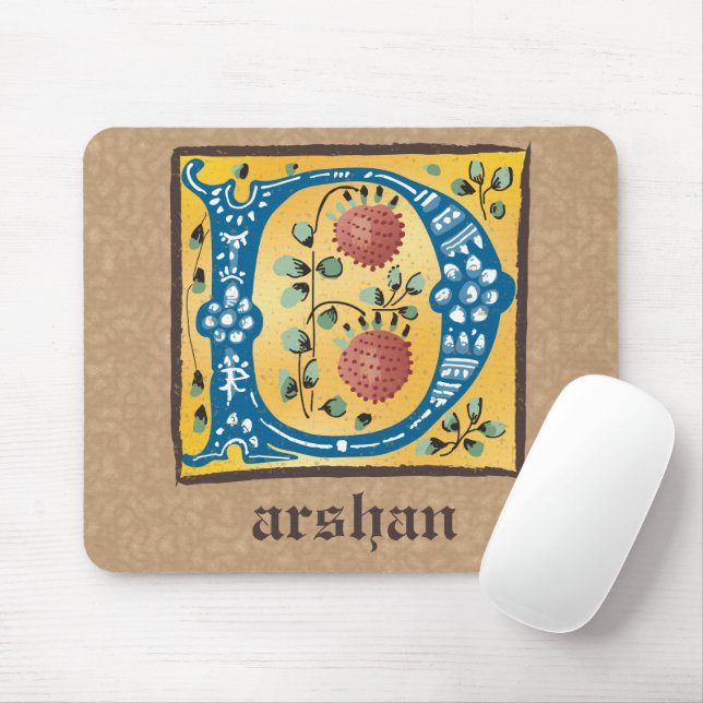 Mediaeval Floral Illuminated Letter D Monogram Mouse Pad (With Mouse)