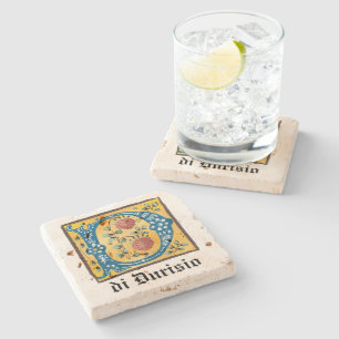 Mediaeval Floral Illuminated Letter D Monogram Stone Coaster