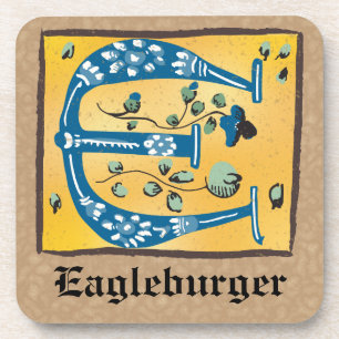 Mediaeval Floral Illuminated Letter E Monogram Coaster