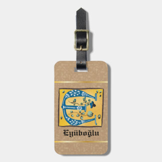 Mediaeval Floral Illuminated Letter E Monogram Luggage Tag