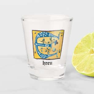 Mediaeval Floral Illuminated Letter E Monogram Shot Glass