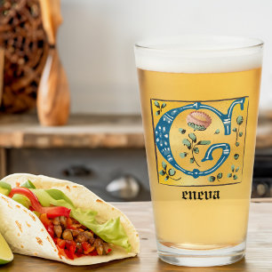 Mediaeval Floral Illuminated Letter G Monogram Glass