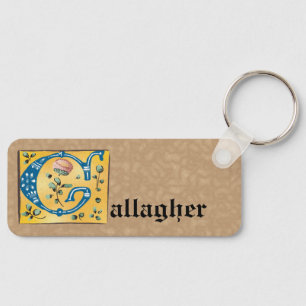 Mediaeval Floral Illuminated Letter G Monogram Key Ring