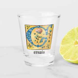 Mediaeval Floral Illuminated Letter G Monogram Shot Glass
