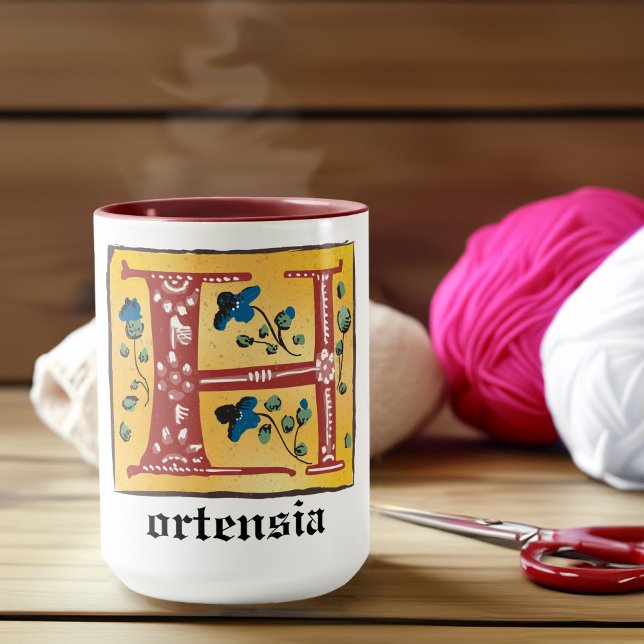 Mediaeval Floral Illuminated Letter H Monogram Mug (Creator Uploaded)
