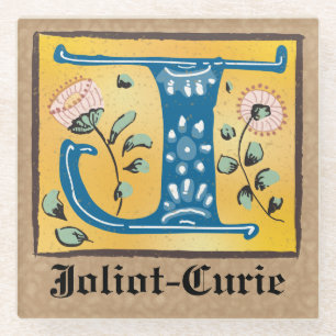 Mediaeval Floral Illuminated Letter J Monogram Glass Coaster