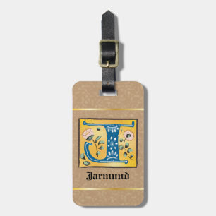 Mediaeval Floral Illuminated Letter J Monogram Luggage Tag