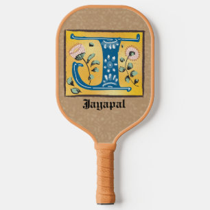 Mediaeval Floral Illuminated Letter J Monogram Pickleball Paddle