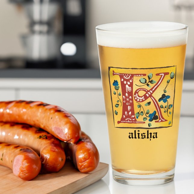 Mediaeval Floral Illuminated Letter K Monogram Glass (Creator Uploaded)