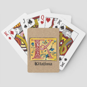Mediaeval Floral Illuminated Letter K Monogram Playing Cards