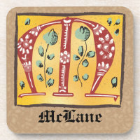 Mediaeval Floral Illuminated Letter M Monogram