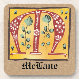 Mediaeval Floral Illuminated Letter M Monogram Coaster